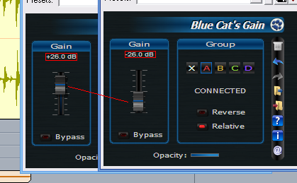 Step 04 - Increasing the gain on a track now decreases it on the other track, and the plugin pair acts as a balance control